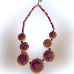 NEW Vintage Art Deco wood beaded necklace, Fits up to 16” collar